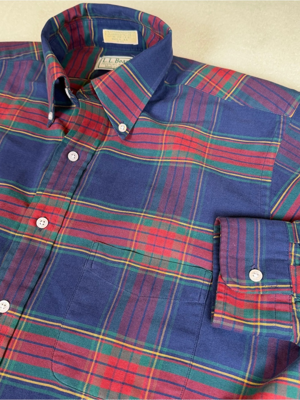 Vintage L.L. Bean Shirt Mens 16 33 Plaid USA Made Single Needle Tailoring Hiking